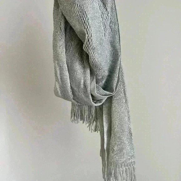 Vintage Manifattura Silver Gray Glittery Formal  Knit Scarf Italy Evening Wear - Picture 7 of 10